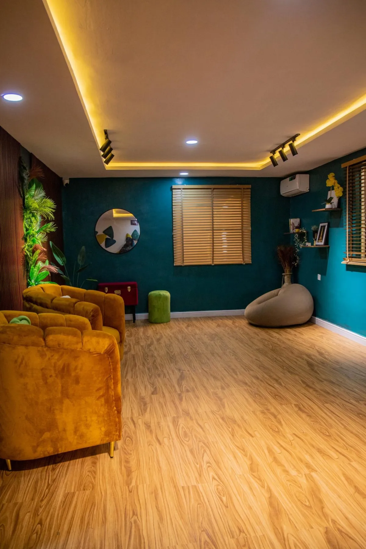 The EduRepublic content studio with teal walls and lounge seating